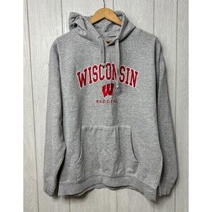 Wisconsin Badgers Gray/Red Pullover Hoodie Sweatshirt TSI Sportswear Large